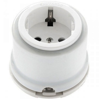 Нажмите для увеличения Розетка с заземлением и шторками для наружного монтажа фарфоровый Salvador OP12WT, белый