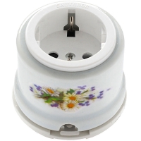 Нажмите для увеличения Розетка с заземлением и шторками для наружного монтажа фарфоровый Salvador OP12RM, ромашка