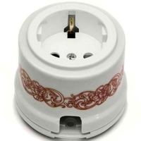 Нажмите для увеличения Розетка с заземлением и шторками для наружного монтажа фарфоровый Salvador OP12UZ, белая с узором