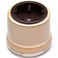 Нажмите для увеличения Розетка с заземлением и шторками для наружного монтажа фарфоровый Salvador ОР12GD, бежевый