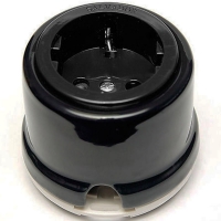 Нажмите для увеличения Розетка с заземлением и шторками для наружного монтажа фарфоровый Salvador OP12BL, черный