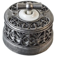 Нажмите для увеличения Выключатель перекрестный фарфоровый Salvador , OP31DNWT белый, с декоративной накладкой состаренное серебро