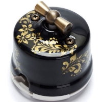 Нажмите для увеличения Выключатель ретро двухклавишный (оконечный) 4-х позиционный фарфоровый Salvador ОР21BL.GD, черный с золотой росписью