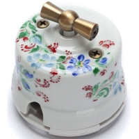 Нажмите для увеличения Выключатель ретро двухклавишный (оконечный) 4-х позиционный фарфоровый Salvador ОР21WT.RJ, белый с росписью Жостово