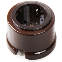 Нажмите для увеличения Розетка с заземлением и шторками для наружного монтажа фарфоровый Salvador OP12BR, коричневый