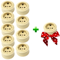 Нажмите для увеличения Розетка classic Царский Стиль фарфоровая с з/к, 16А, 250В, 10шт, Слоновая кость